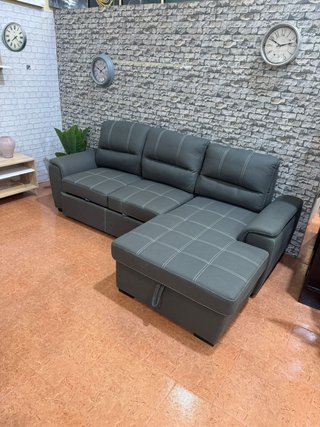 Sofá Cama Gris 3 Plazas Piel Sintética