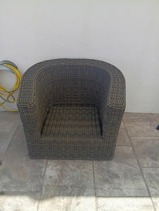 Sofá exterior mimbre gris, 3 unidades