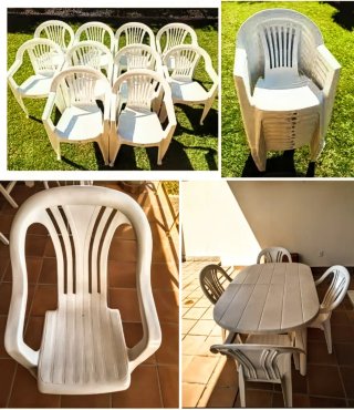 Mesa y 8 Sillas Resina Blanca Exterior . Recoger