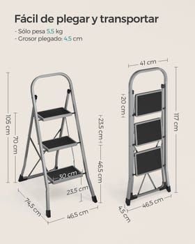 SONGMICS Escalera de Tijera 3 Peldaños