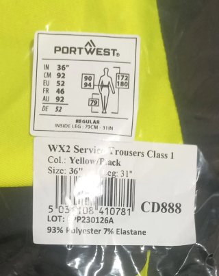Pantalón Portwest Negro/Amarillo Talla 36