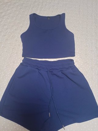 Conjunto Shein Talla M Azul.Top y pantalón algodón