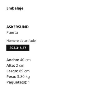 IKEA ASKERSUND Puerta Efecto Fresno Claro 40x80 cm