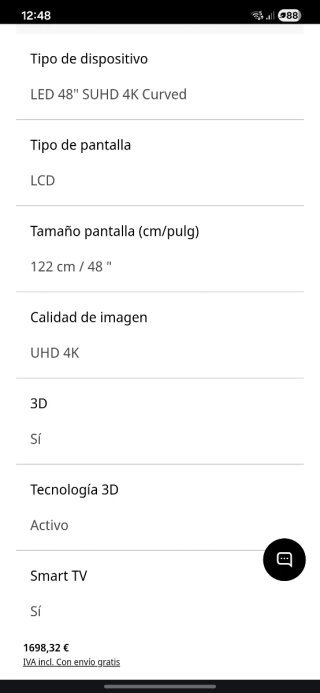 Televisor Samsung UE48JS8500TXXC Negro