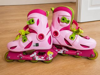 Patines, funda y casco Oxelo talla 34-36 rosa