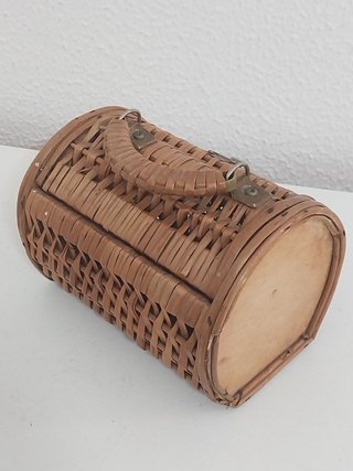 Bolso Cesta Cofre Mimbre Vintage Cilindrico