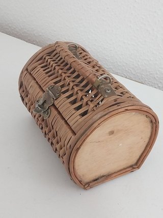 Bolso Cesta Cofre Mimbre Vintage Cilindrico