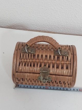 Bolso Cesta Cofre Mimbre Vintage Cilindrico