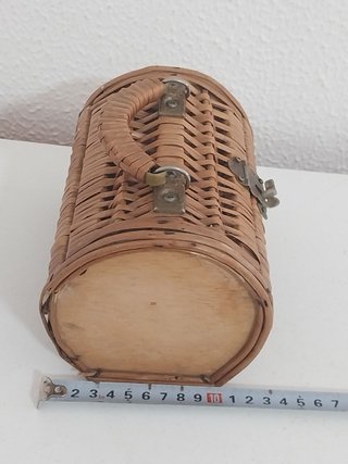 Bolso Cesta Cofre Mimbre Vintage Cilindrico