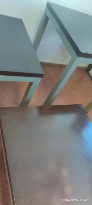 Conjunto 3 mesas auxiliares hierro y madera