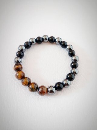 Bracciale sfere unisex pietre marroni, nere e grig