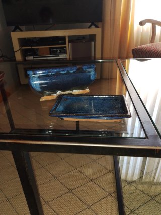Maceta para bonsai de cerámica azul