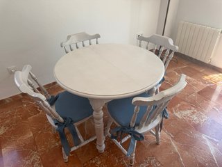 Mesa y 4 Sillas Madera Maciza Estilo Inglés
