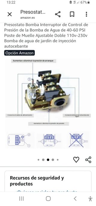 Presostato Bomba Agua Ajustable