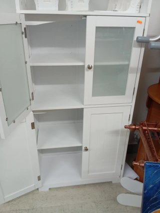 Armario Alto Baño 2 Puertas Cristal Madera