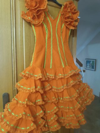 Vestido Flamenca Corto Naranja y Verde