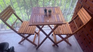 Mesa y 2 Sillas Terraza Madera Plegables