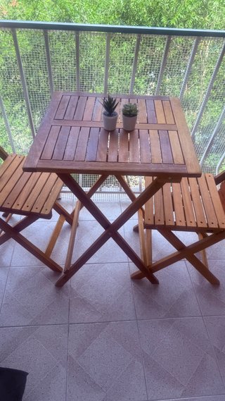 Mesa y 2 Sillas Terraza Madera Plegables