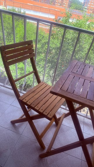 Mesa y 2 Sillas Terraza Madera Plegables