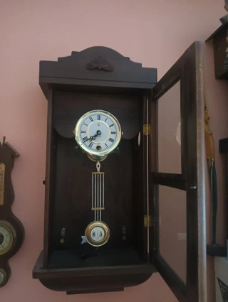 Reloj de pared antiguo madera y cristal 65,x27x16