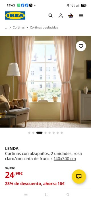Cortinas+BARRA Lenda IKEA Rosa 140x300 cm (2 un
