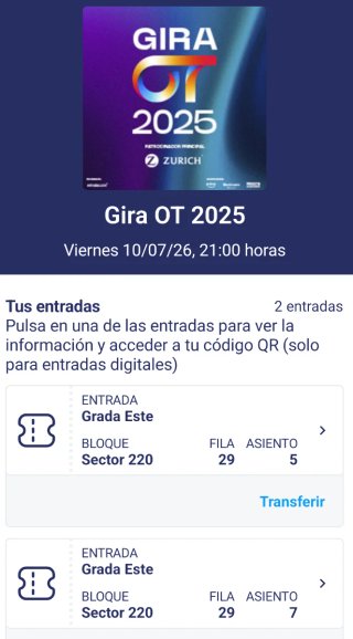 2 Entradas Gira OT 2025 - 10 Julio BCN