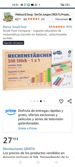 Juego educativo matemáticas Rechenstäbchen, barras