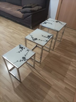 Conjunto Mesitas Acero y Cristal Decorativas