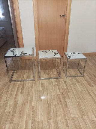 Conjunto Mesitas Acero y Cristal Decorativas