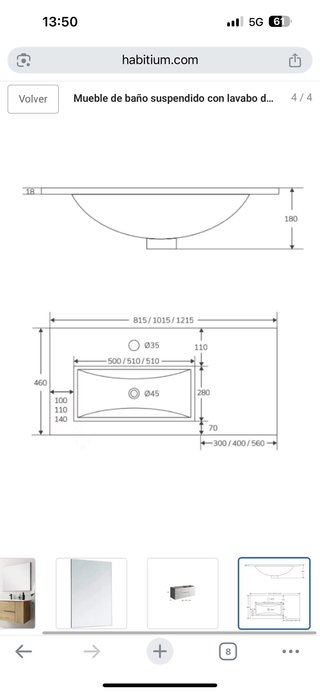 Mueble baño suspendido con lavabo 120 cm