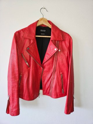 Cazadora Stradivarius Mujer Cuero Rojo Talla M