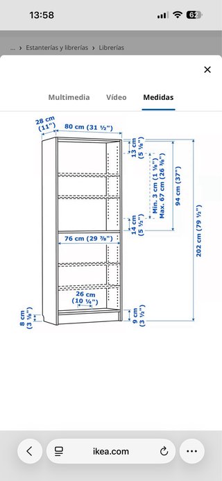 Librería BILLY IKEA efecto roble 80x28x202 cm