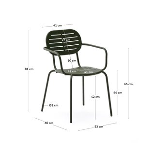 Silla apilable de exterior con reposabrazos Brai de acero galvanizado verde.