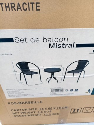 Conjunto Terraza 2 Sillas Mesa Exterior Mistral