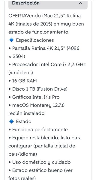 iMac 2016 Ordenador Sobremesa Casi Nuevo i
