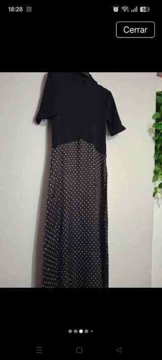 Vestido Zara Negro Lunares Blanco Talla M