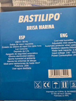 Humidificador de ambiente azul y blanco