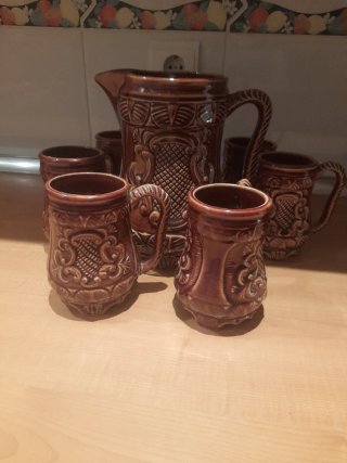 Juego Jarra y Vasos Cerámica Marrón