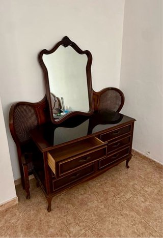 Tocador Vintage con Espejo y Sillas
