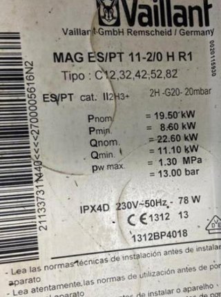 REPUESTOS DE CALDERA VAILLANT MAG 11-2/0 H R1