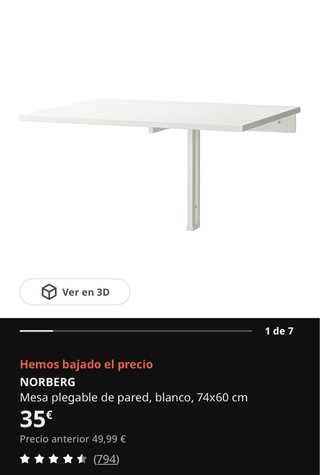 Mesa abatible Ikea Norberg blanca