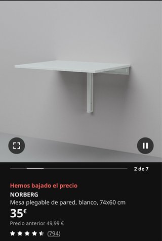 Mesa abatible Ikea Norberg blanca