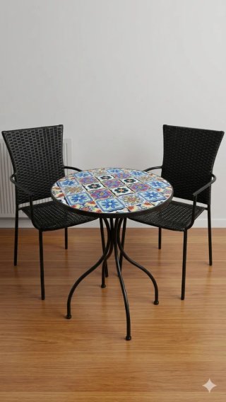 Mesa redonda con diseño de azulejos