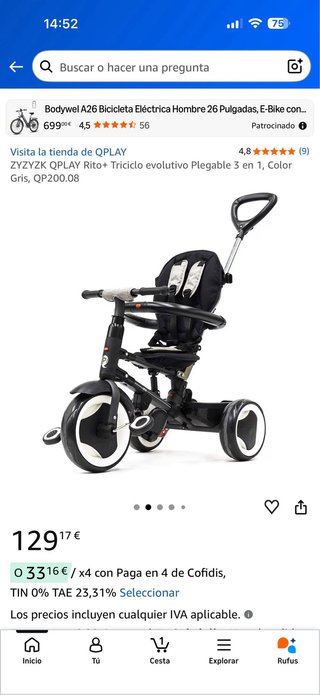 Triciclo evolutivo Qplay Rito 3 en 1 Rojo