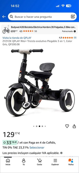 Triciclo evolutivo Qplay Rito 3 en 1 Rojo