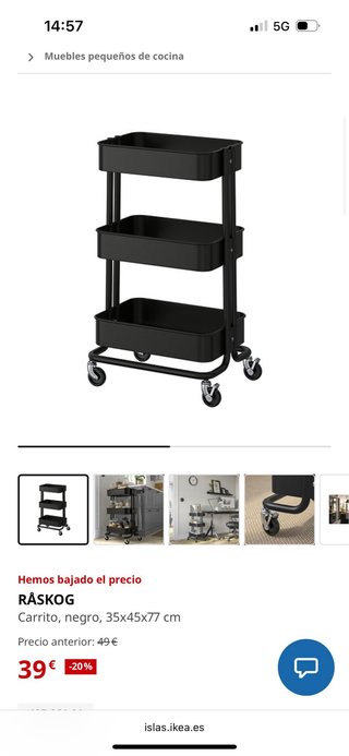 Carrito organizador negro 3 niveles de IKEA