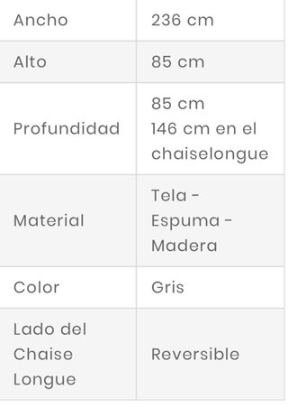 Sofá Chaiselongue Gris Tela