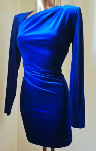 Abito Zara Velluto Blu Elettrico Tg XS