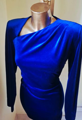 Abito Zara Velluto Blu Elettrico Tg XS