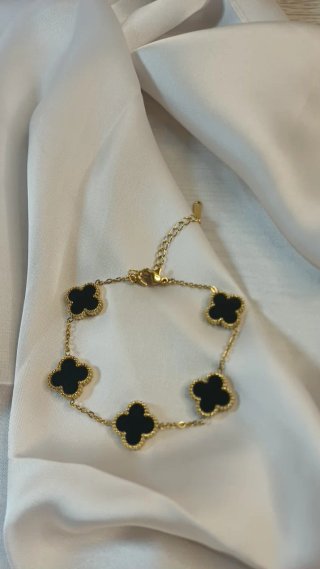 Pulsera Chapada Oro 18k Trébol Negro Vintage
